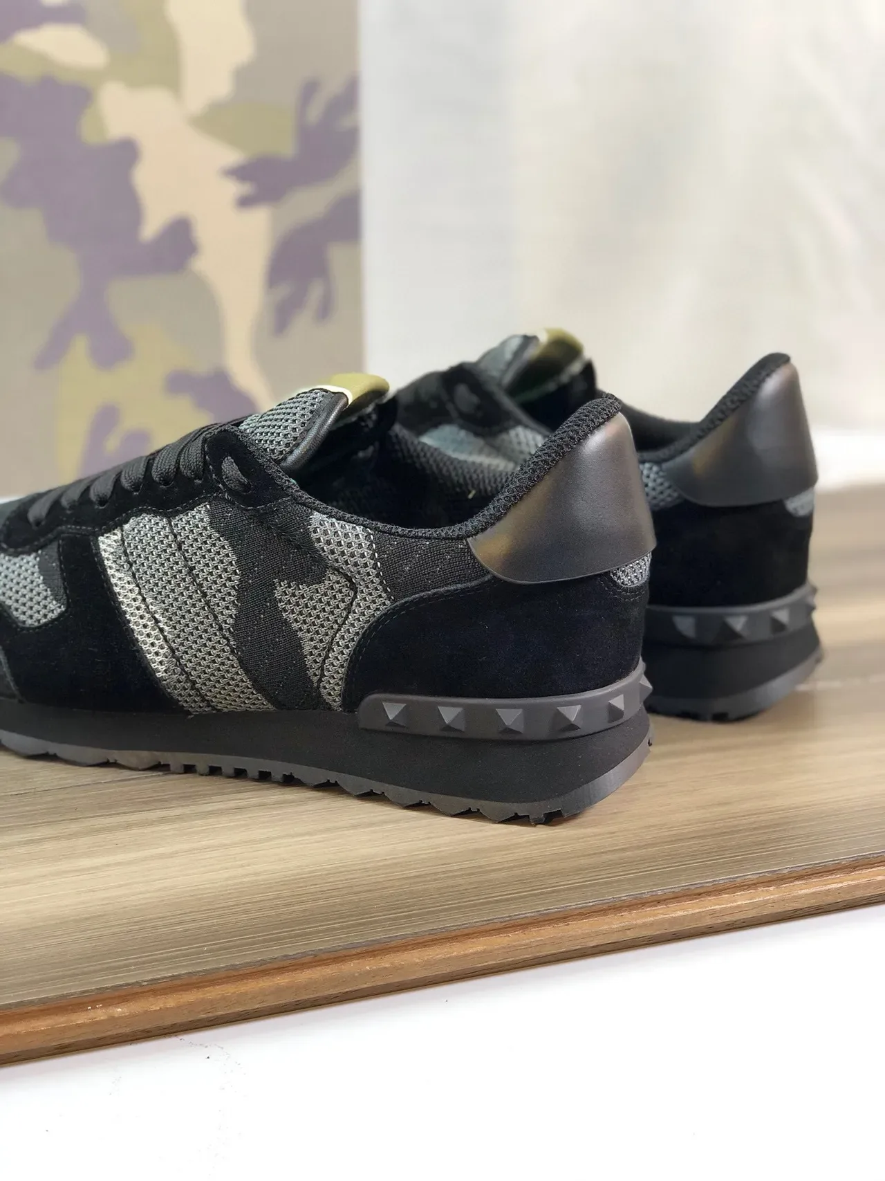 Valentino Rockstud Camo Mesh and Suede Lifestyle Sneakers 5