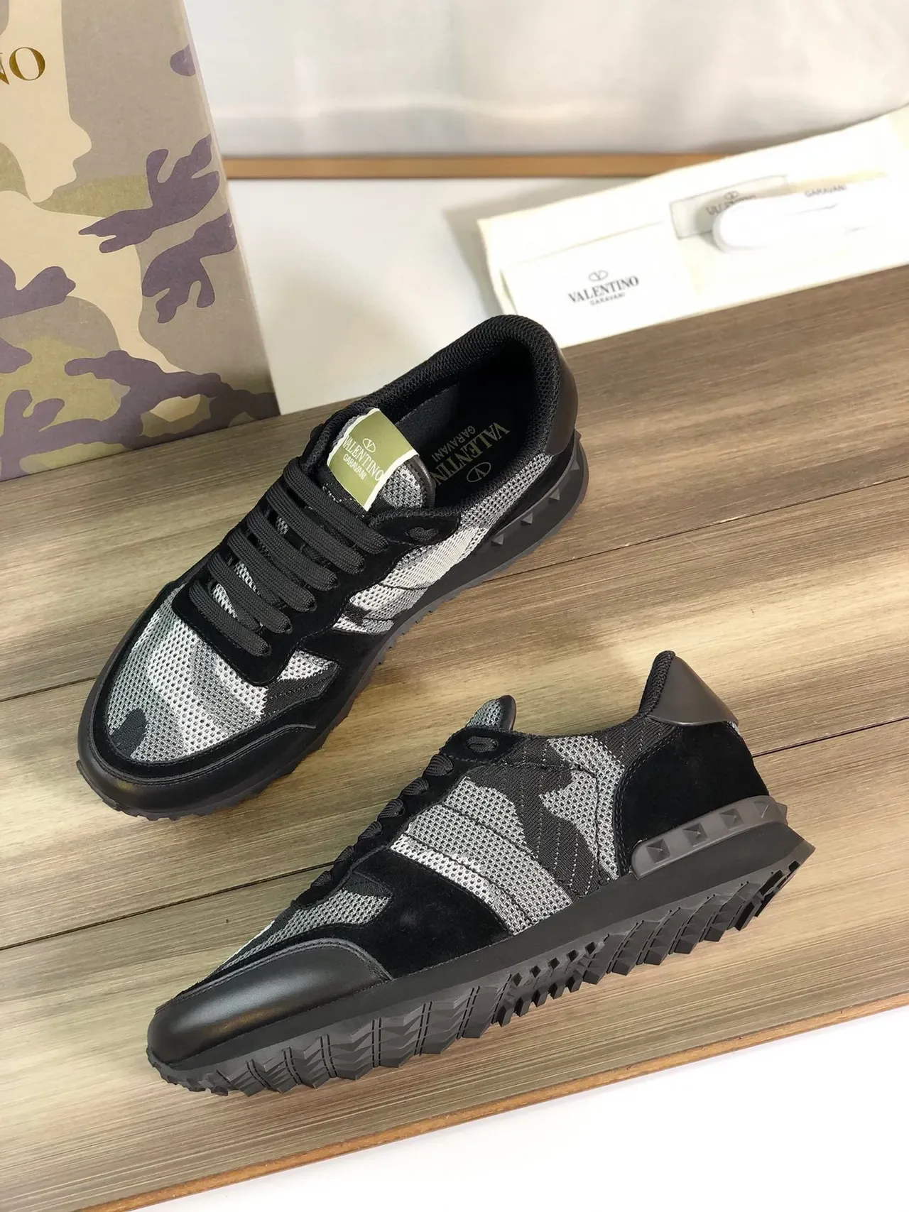 Valentino Rockstud Camo Mesh and Suede Lifestyle Sneakers 7