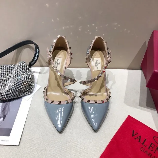 Valentino Rockstud Gray and Nude Studded T-Strap Stilettos 4