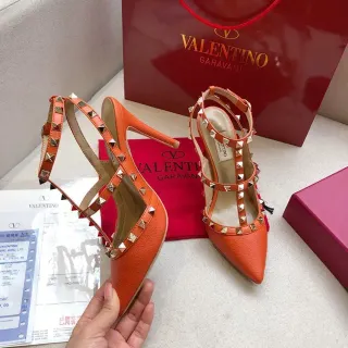 Valentino Rockstud Orange Leather Pyramid Stud Stilettos