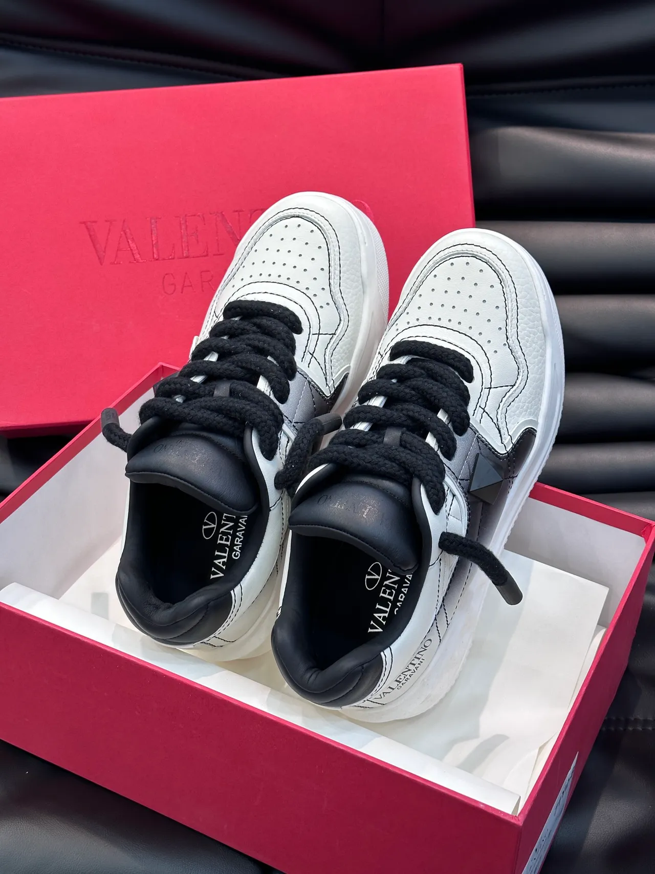 Valentino Rockstud White and Gray Leather Lifestyle Sneakers 3