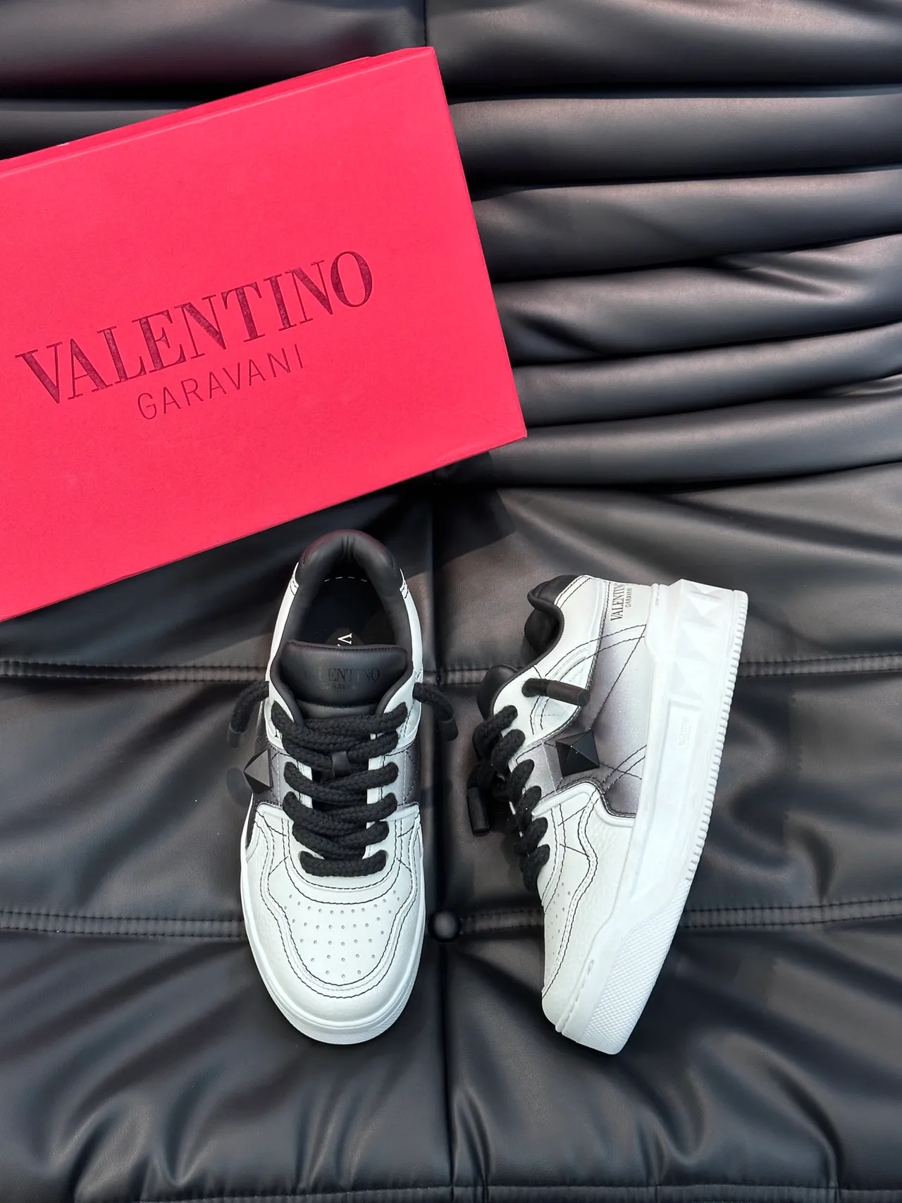 Valentino Rockstud White and Gray Leather Lifestyle Sneakers 4