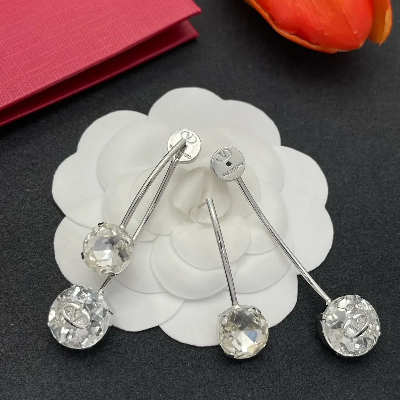 Valentino Silver Transparent Triple-Drop Faceted Crystal Earrings 5