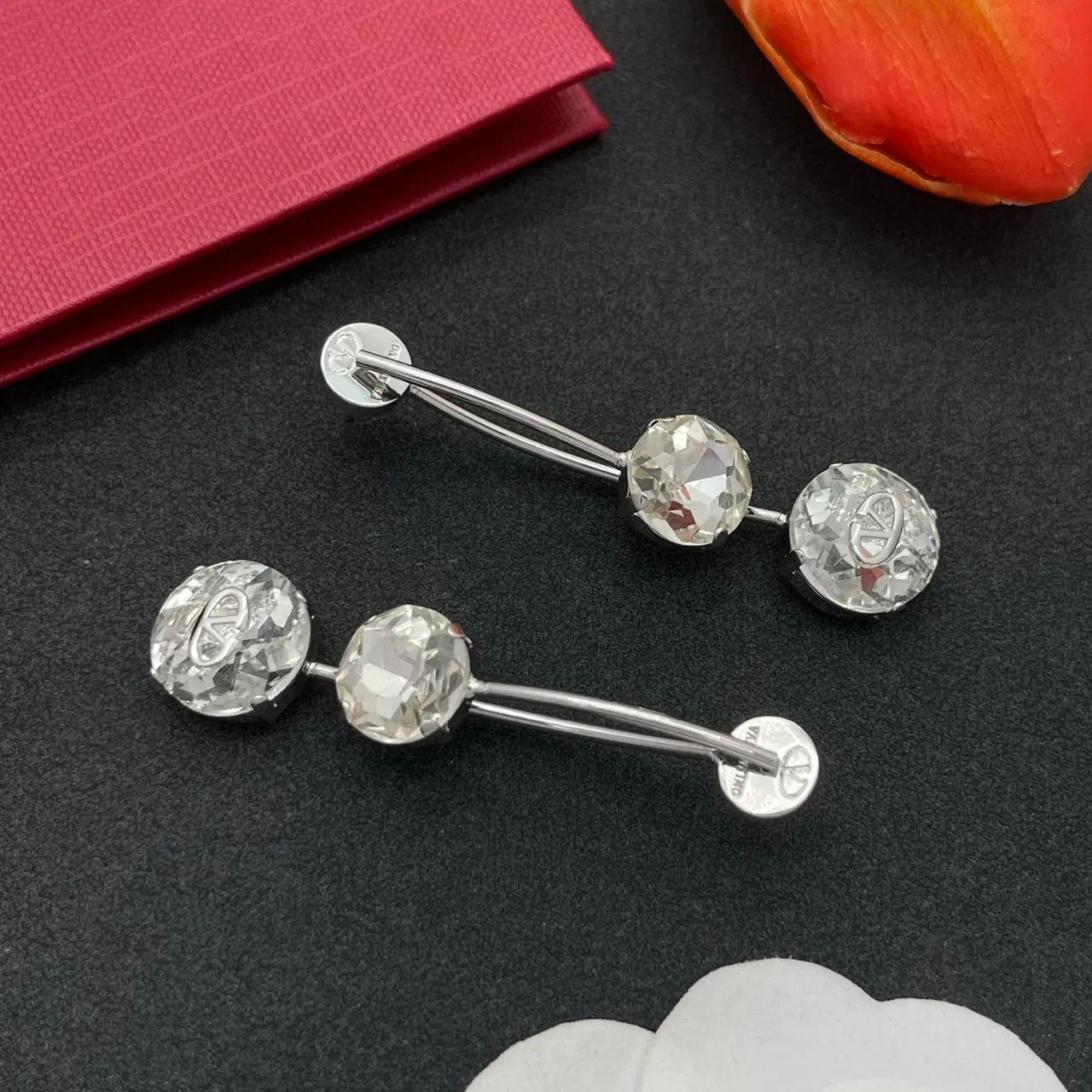 Valentino Silver Transparent Triple-Drop Faceted Crystal Earrings 6
