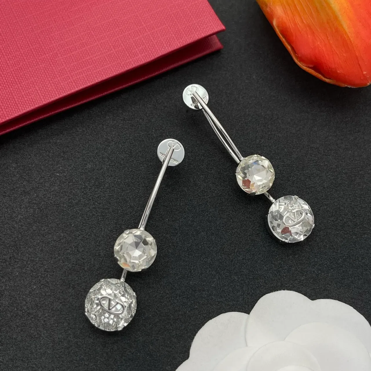 Valentino Silver Transparent Triple-Drop Faceted Crystal Earrings 7