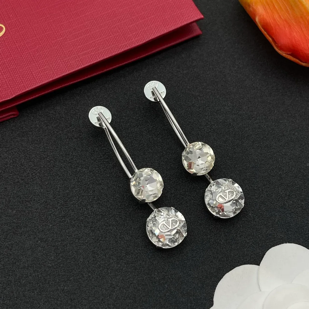 Valentino Silver Transparent Triple-Drop Faceted Crystal Earrings 8