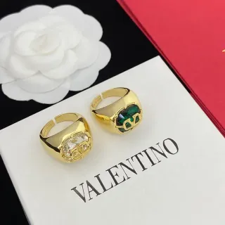 瓦伦蒂诺 VLTN Logo 镀金切面宝石戒指