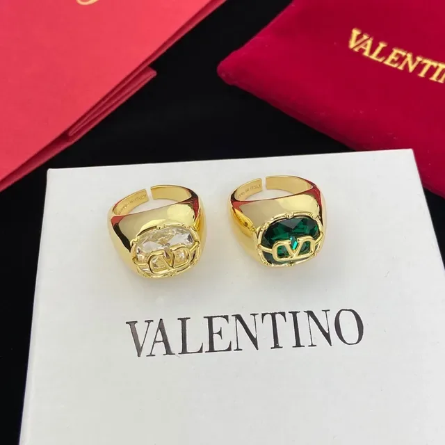 Valentino VLTN Logo Bagues en ton or avec gemmes facettées 6