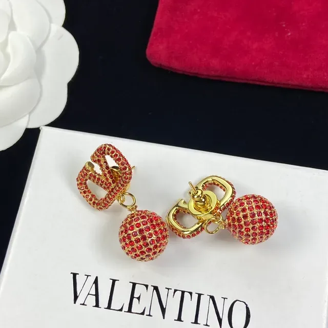 Valentino VLTN Pavé Red Crystal VLOGO Dangling Earrings 2