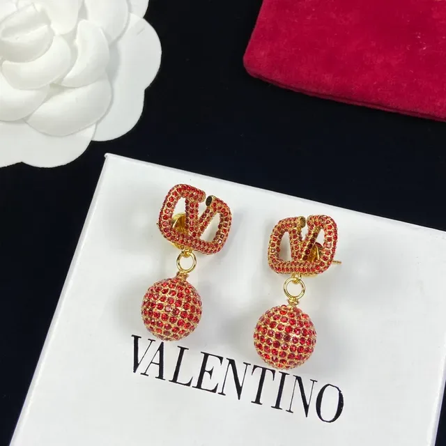 Valentino VLTN Pavé Red Crystal VLOGO Dangling Earrings 3