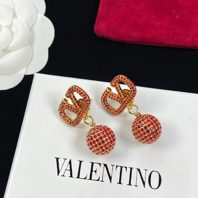 Valentino VLTN Pavé Red Crystal VLOGO Dangling Earrings 4