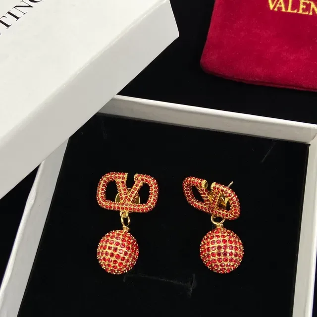 Valentino VLTN Pavé Red Crystal VLOGO Dangling Earrings 5