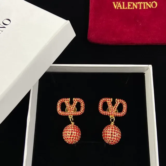 Valentino VLTN Pavé Red Crystal VLOGO Dangling Earrings 6