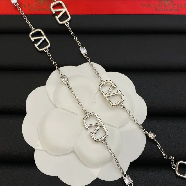 Valentino VLTN Silver Transparent Chain Openwork VLOGO Motifs Necklace 2