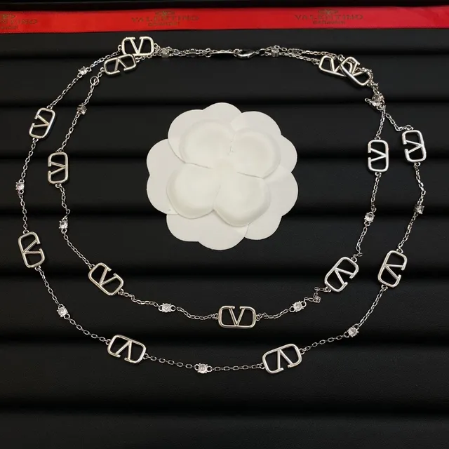 Valentino VLTN Silver Transparent Chain Openwork VLOGO Motifs Necklace 3