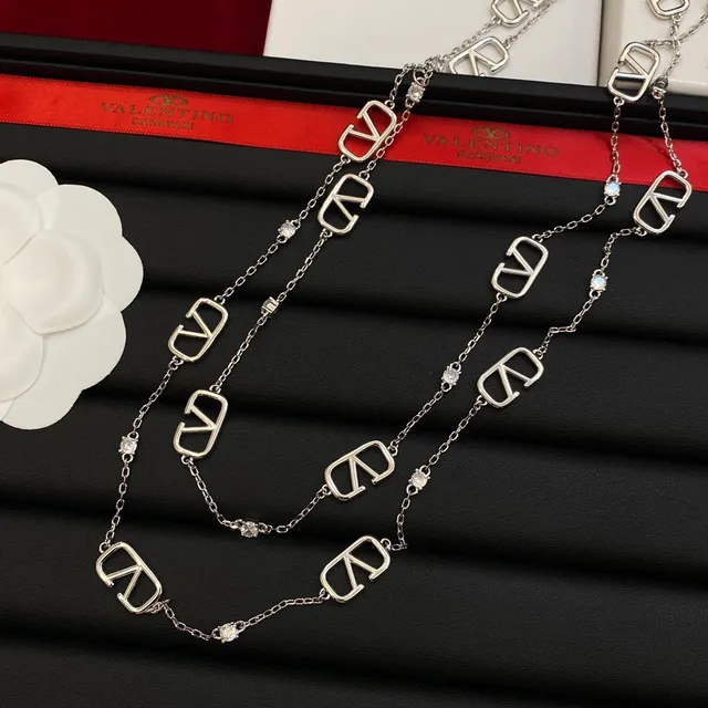 Valentino VLTN Silver Transparent Chain Openwork VLOGO Motifs Necklace 4