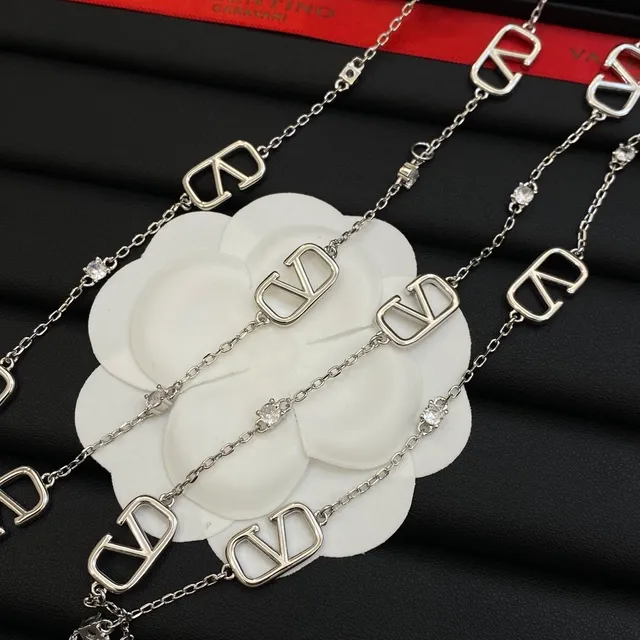 Valentino VLTN Silver Transparent Chain Openwork VLOGO Motifs Necklace 5