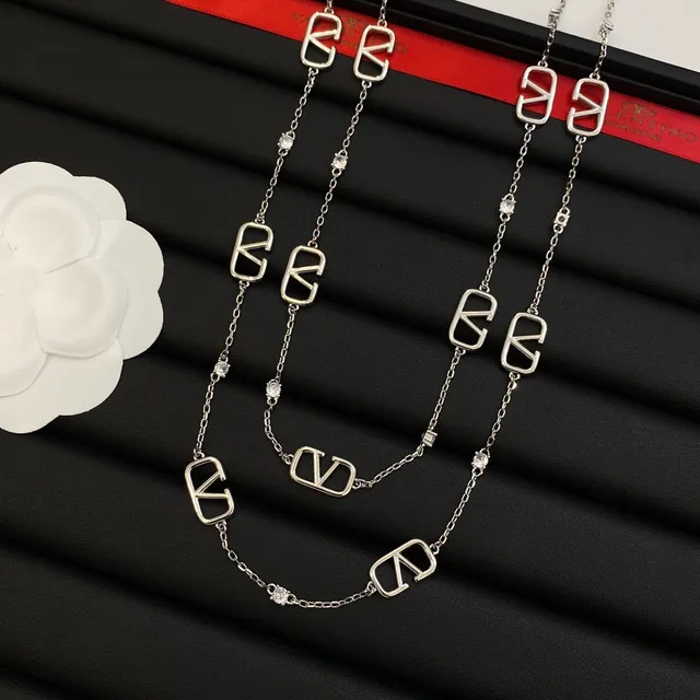 Valentino VLTN Silver Transparent Chain Openwork VLOGO Motifs Necklace 6