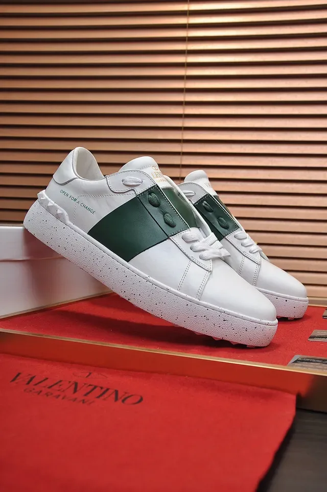 Valentino সাদা সবুজ চামড়া স্ট্রাইপ লাইফস্টাইল স্নিকার 8