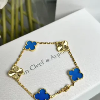 Van Cleef & Arpels Alhambra চার মোটিফ নীল এনামেল সোনার ব্রেসলেট