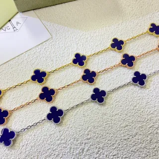 Van Cleef & Arpels Alhambra Blue Enamel Four-Leaf Clover Multi-Chain Necklace