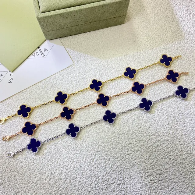 Van Cleef & Arpels Alhambra Blue Enamel Four-Leaf Clover Multi-Chain Necklace 2