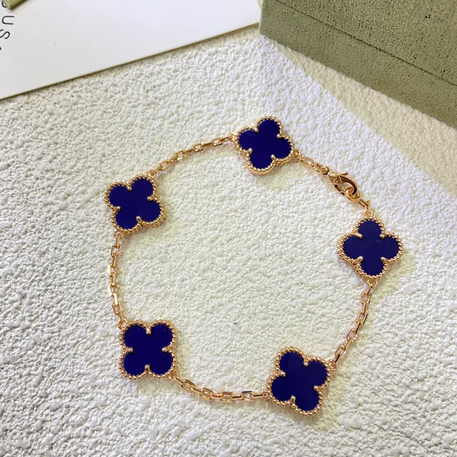 Van Cleef & Arpels Alhambra Blue Enamel Four-Leaf Clover Multi-Chain Necklace 3