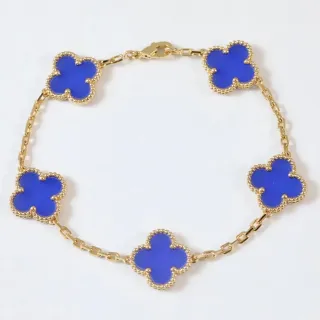 Van Cleef & Arpels Alhambra Five Motif Blue Enamel Gold Bracelet