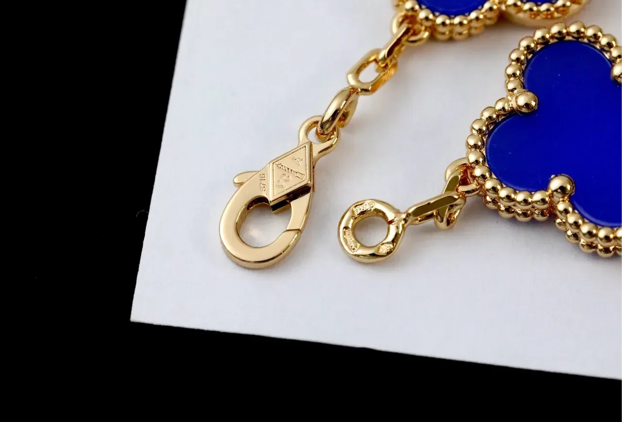 Van Cleef & Arpels Alhambra Five Motif Blue Enamel Gold Bracelet 2