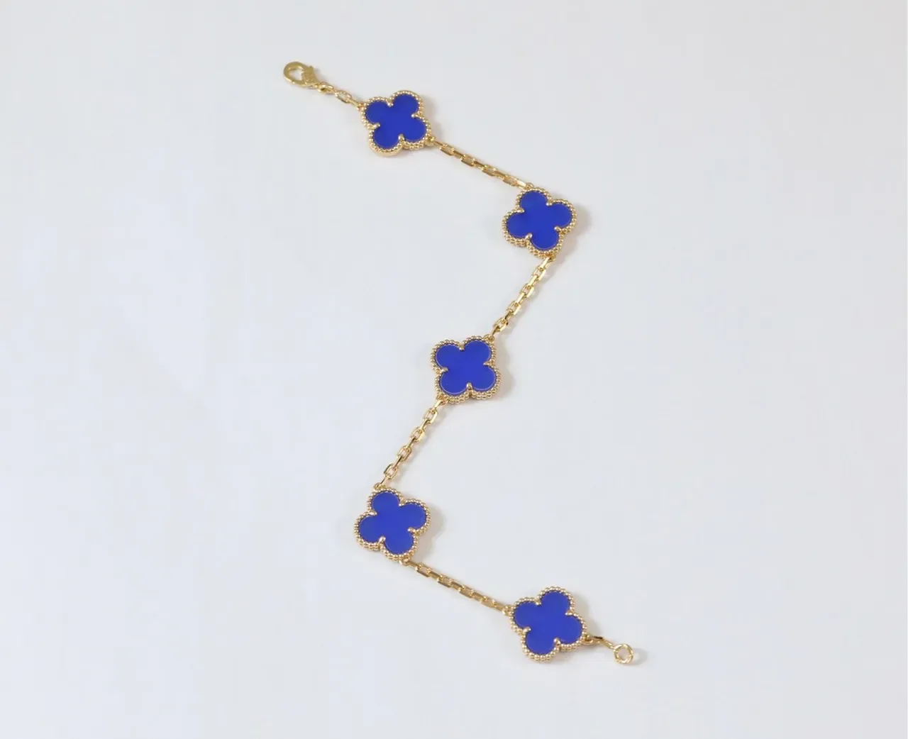 Van Cleef & Arpels Alhambra Five Motif Blue Enamel Gold Bracelet 3