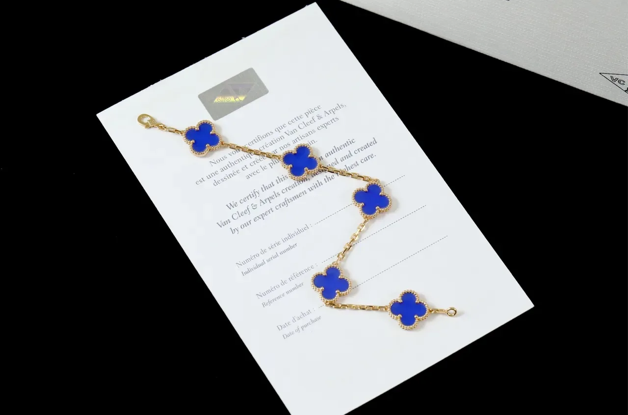 Van Cleef & Arpels Alhambra Five Motif Blue Enamel Gold Bracelet 4