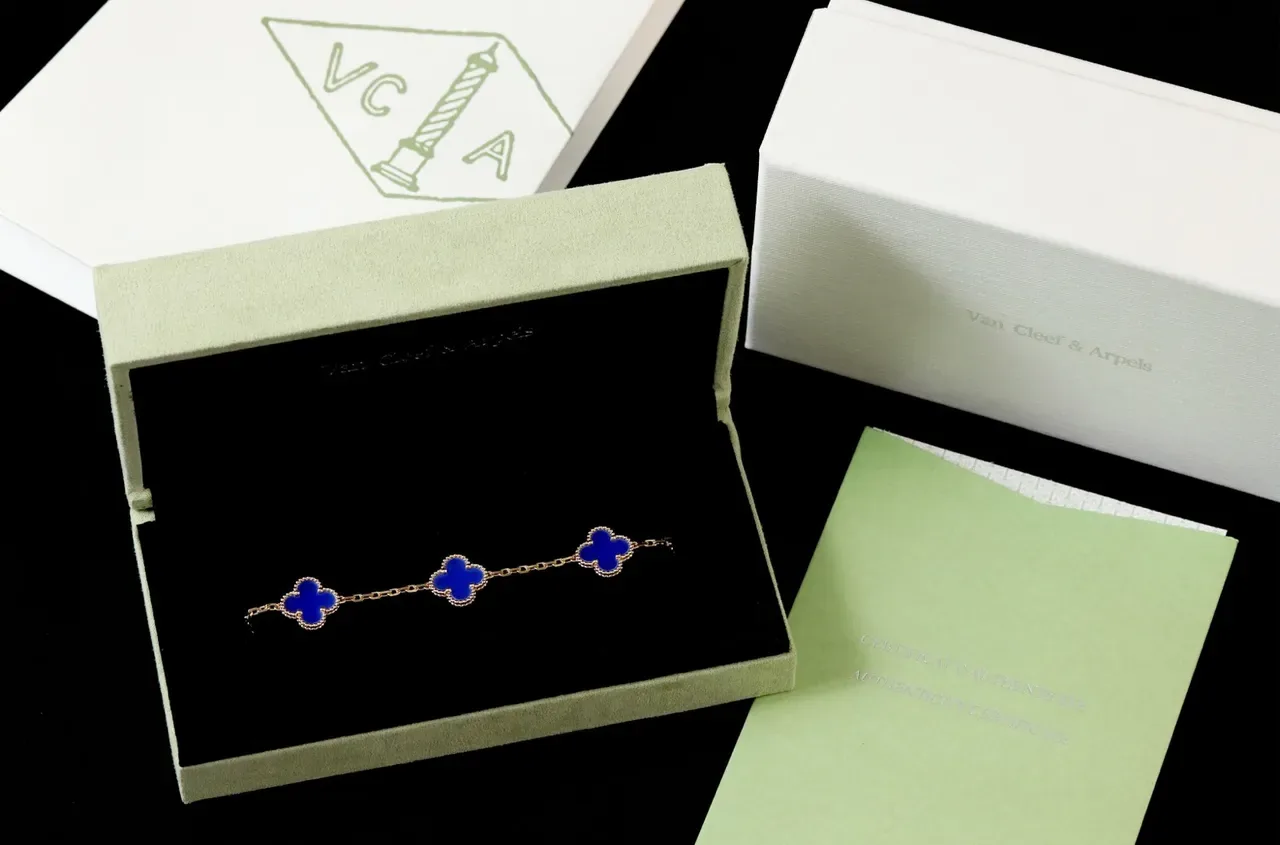 Van Cleef & Arpels Alhambra Five Motif Blue Enamel Gold Bracelet 6