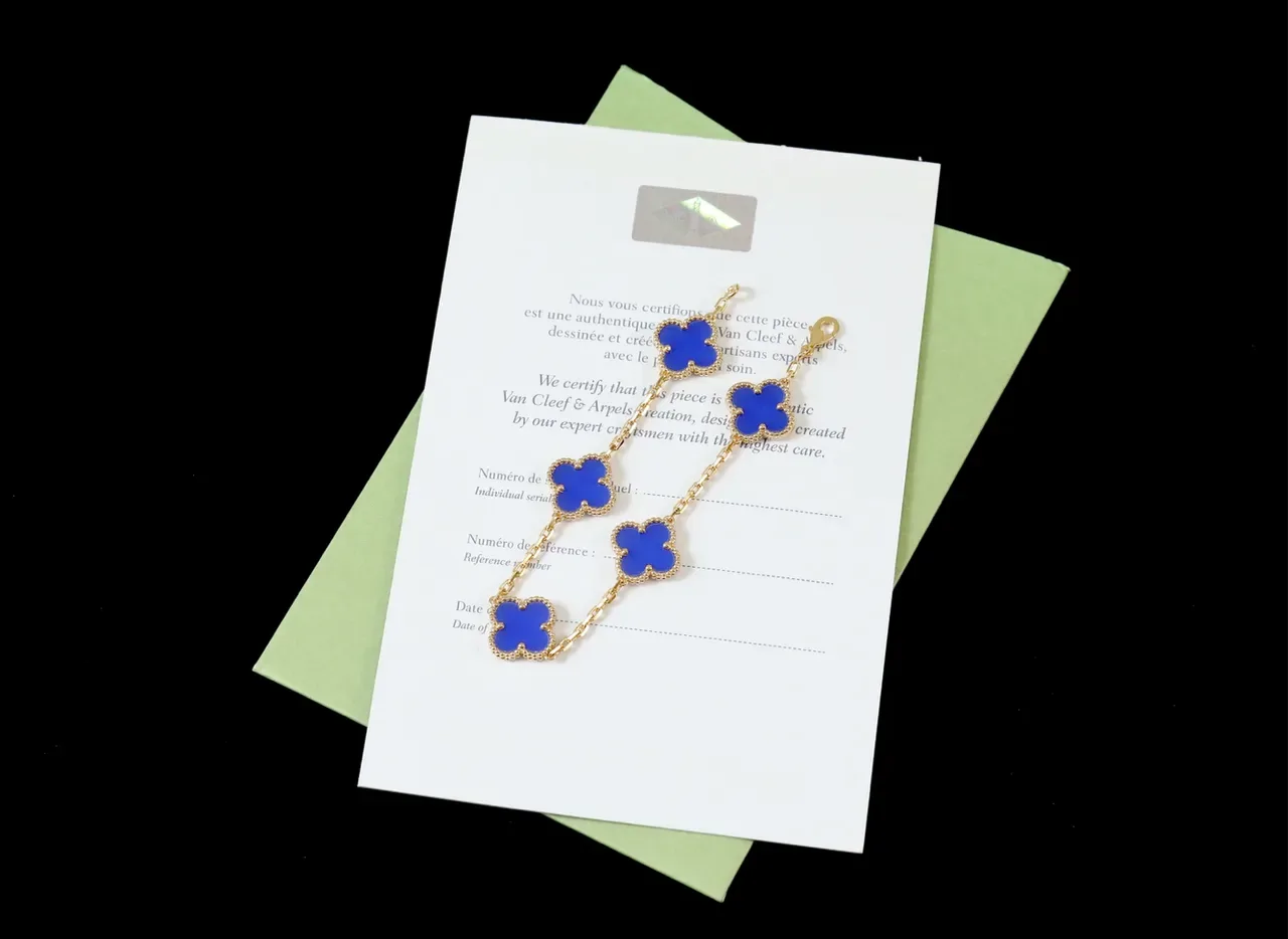 Van Cleef & Arpels Alhambra Five Motif Blue Enamel Gold Bracelet 7
