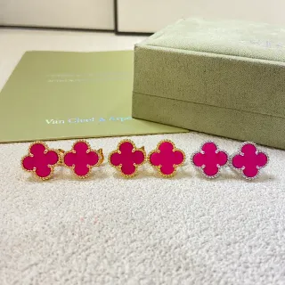 Van Cleef & Arpels Alhambra Fuchsia Enamel Clover Stud Earrings