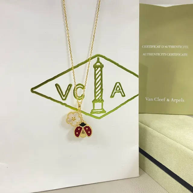 Van Cleef & Arpels Alhambra 瓢虫与花 双吊坠项链 5