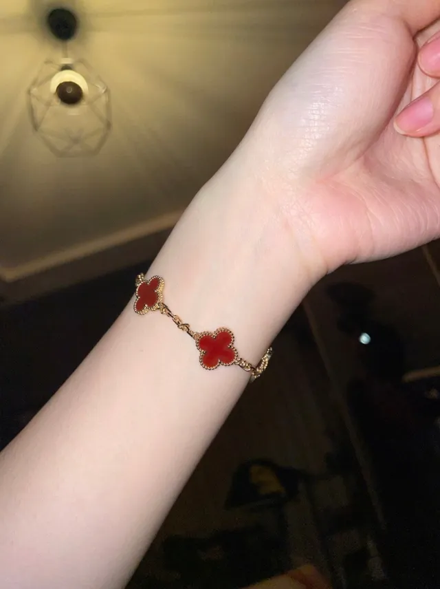 Van Cleef & Arpels Alhambra Red Enamel Three Motif Gold Bracelet 4