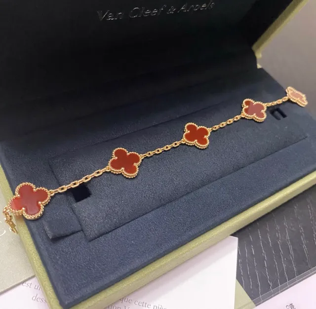 Van Cleef & Arpels Alhambra Red Enamel Three Motif Gold Bracelet 8