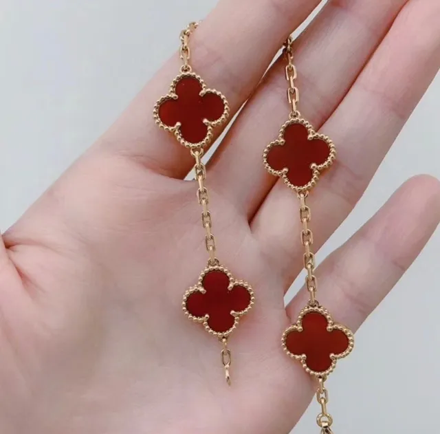 Van Cleef & Arpels Alhambra Red Enamel Three Motif Gold Bracelet 9