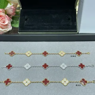 Van Cleef & Arpels Alhambra 红金 四叶草花纹 珐琅和镶嵌宝石镶嵌 手链