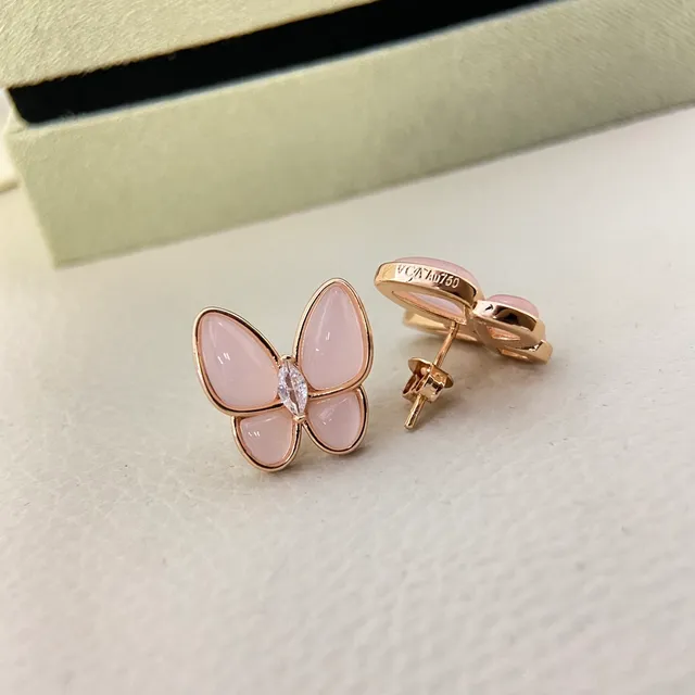 Van Cleef & Arpels Papillon أقراط فراشة كالسيدوني وردي وذهب وردي 3