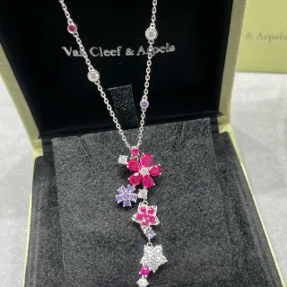 Van Cleef & Arpels Pink Purple Floral Pendant Cascading Design Necklace