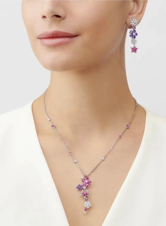 Van Cleef & Arpels 粉紫色花卉坠子 层叠设计 项链 4