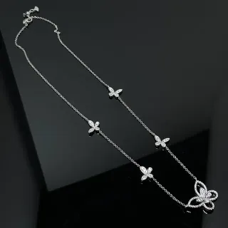 Van Cleef & Arpels Silver White Pavé-Set Floral Motifs Graduated Pendant Arrangement Necklace