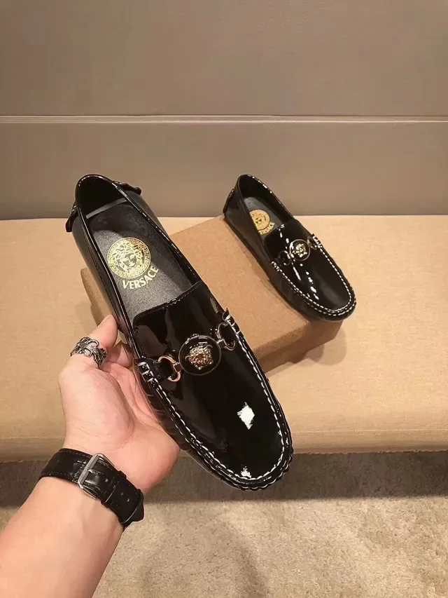 Versace Chain Reaction Glossy Black Medusa Horsebit Loafers 4