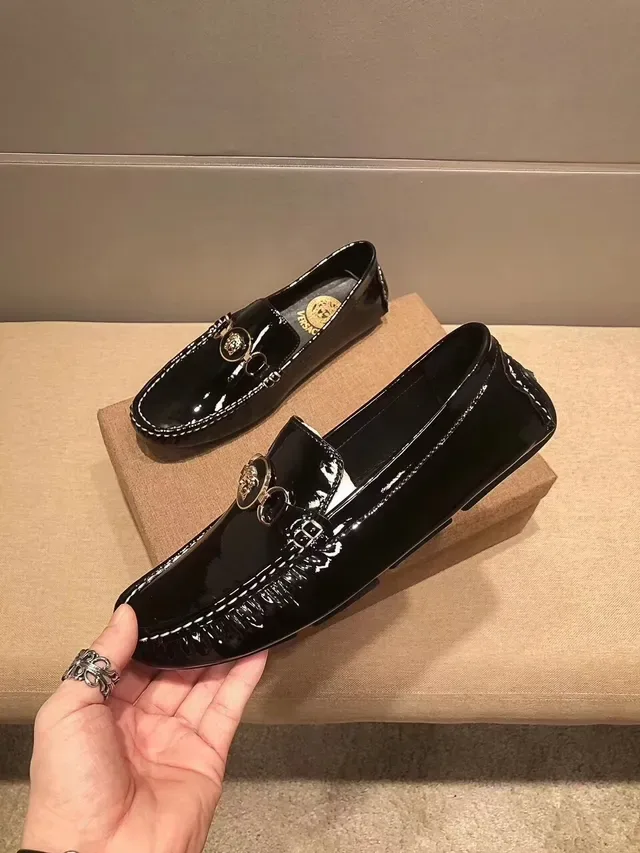 Versace Chain Reaction Glossy Black Medusa Horsebit Loafers 6