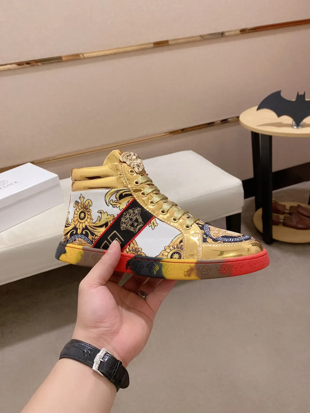Versace Chain Reaction সোনালী Medusa Baroque Print লাইফস্টাইল স্নিকার 7