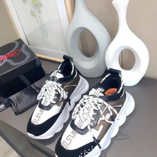 Versace Chain Reaction সাদা কালো বাদামি চাঙ্কি স্নিকার