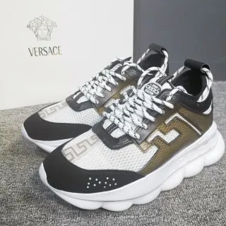 Versace Chain Reaction White Gold 雕塑鞋底 网面和合成覆盖构造 厚底运动鞋