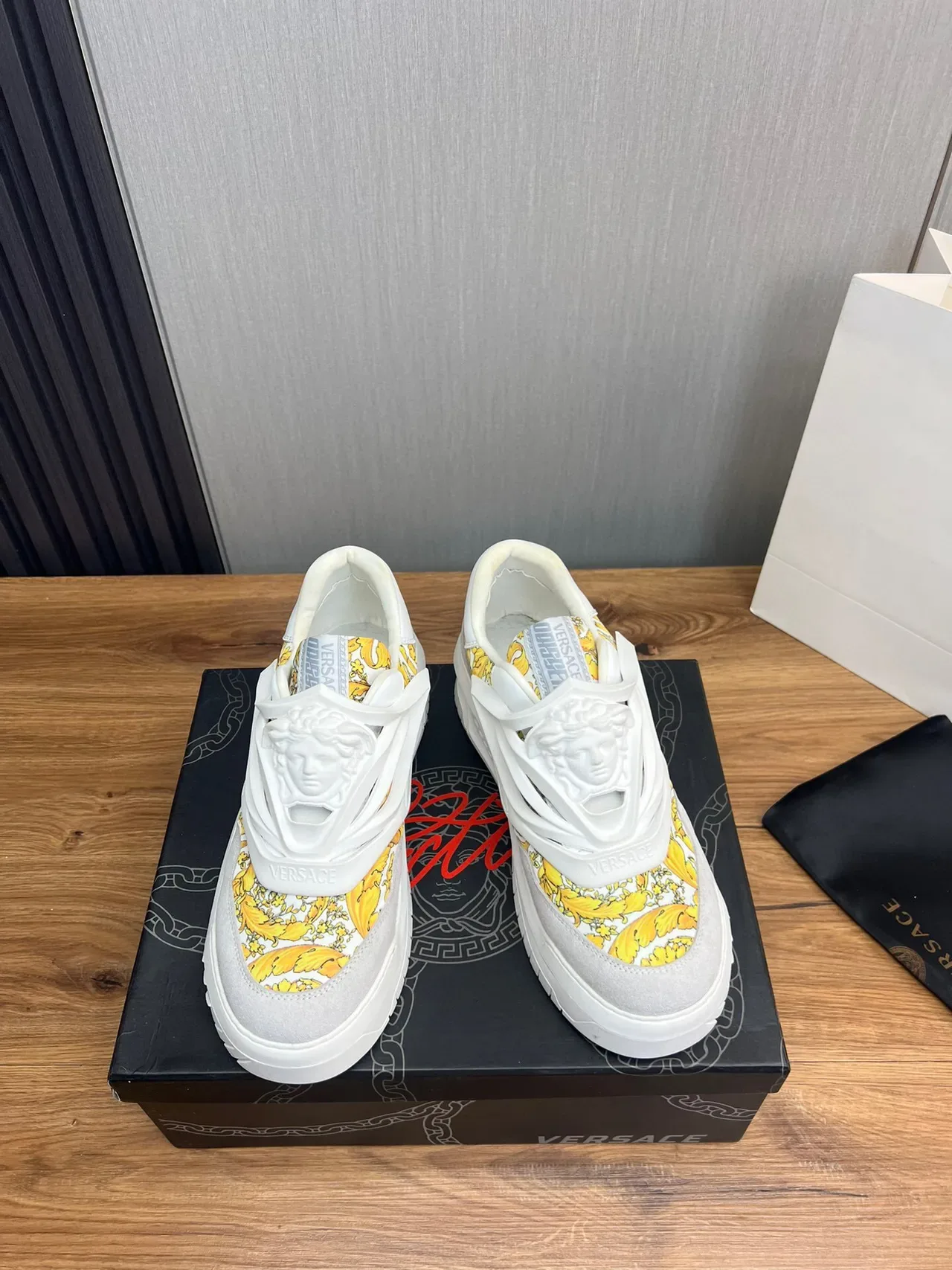Versace Chain Reaction Yellow Baroque Print Chunky Sneakers 2