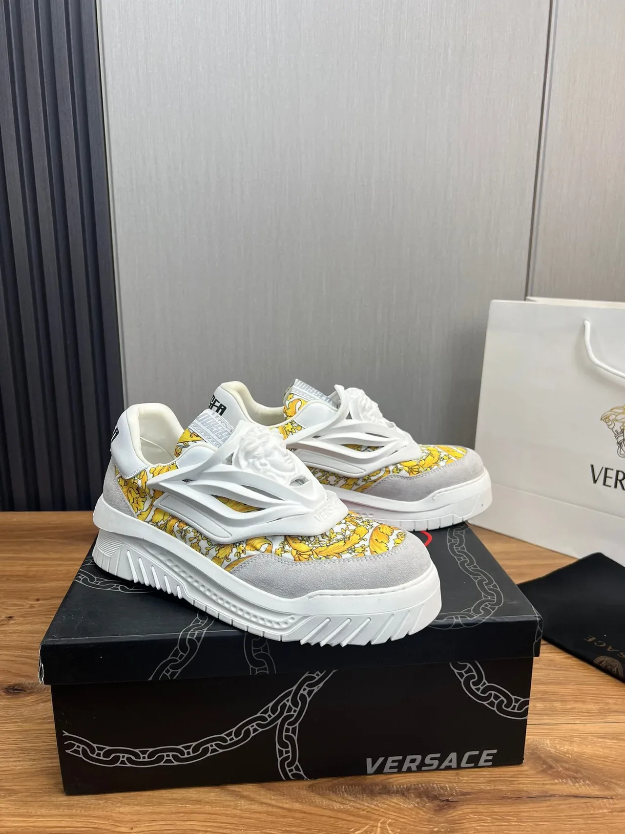 Versace Chain Reaction Yellow Baroque Print Chunky Sneakers 3